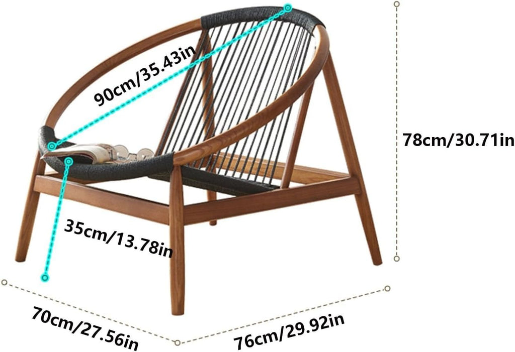 Lounge Chairs Wooden Sofa Leisure Chair Woven Hemp Rope Single Recliner, Chaise Longue and Terrace, Stylish