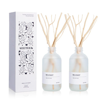Sea Salt Reed Diffuser Set of 2-14.8 oz(220mlx2) Sea Salt Musk and Grass Essential Oils, Bathroom Air Freshener with