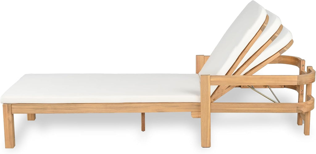 Outdoor Acacia Wood Chaise Lounge with Adjustable Backrest & Water-Resistant Cushion, 4-Position Patio Recliner