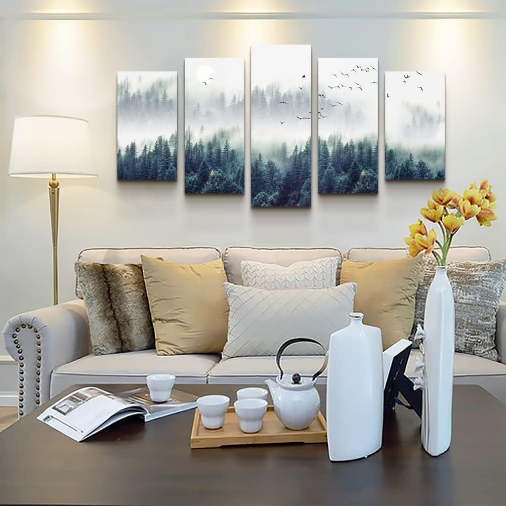 Canvas Wall Art Wall Decorations Modern Office Wall Decor Foggy Forest Trees Landscape Painting Stretched And Framed