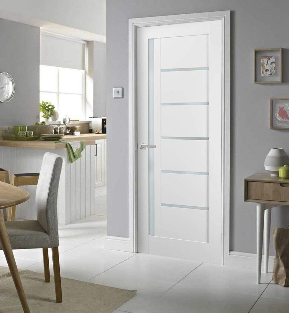 Quadro 4088 Interior Door 28 x 80 in, Single Swing Door Slab with Frosted Glass, White Solid MDF, Fr