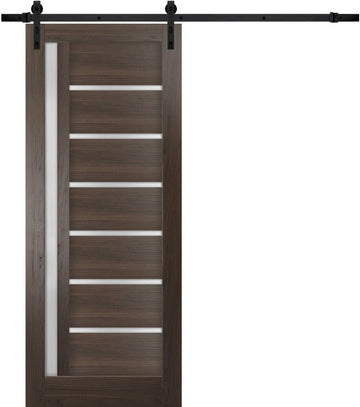 Quadro 4088 | Interior Single Sliding barn Door with Frosted Glass, MDF, 36x84, Black, Modern Style | Hardware Included