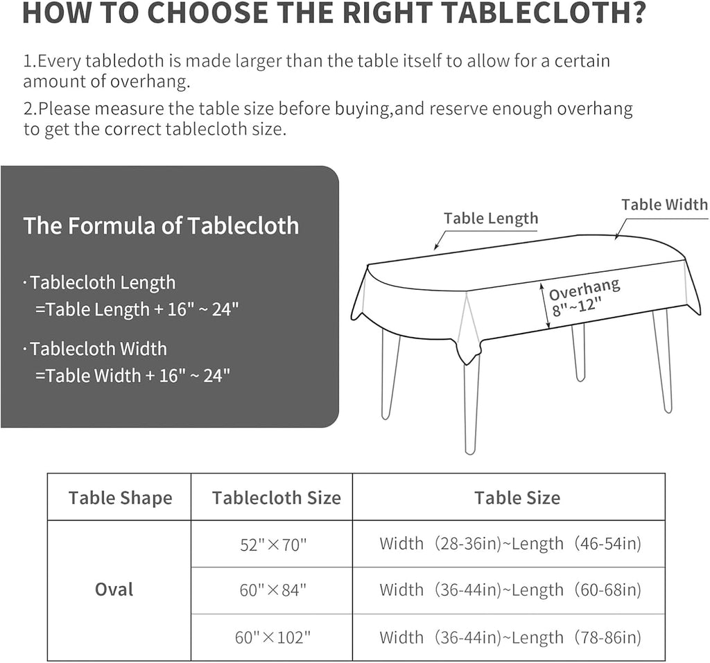 Solid Embroidery Oval Tablecloth with Tassels, 52 x 70 Inch Lace Dust-Proof Table Cover Dinning