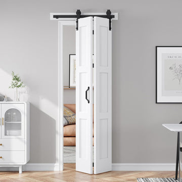 30X84(Double 15x84) White Bifold Barn Door Sliding Bi fold Doors Bi-fold Folding with 34" Hardware K