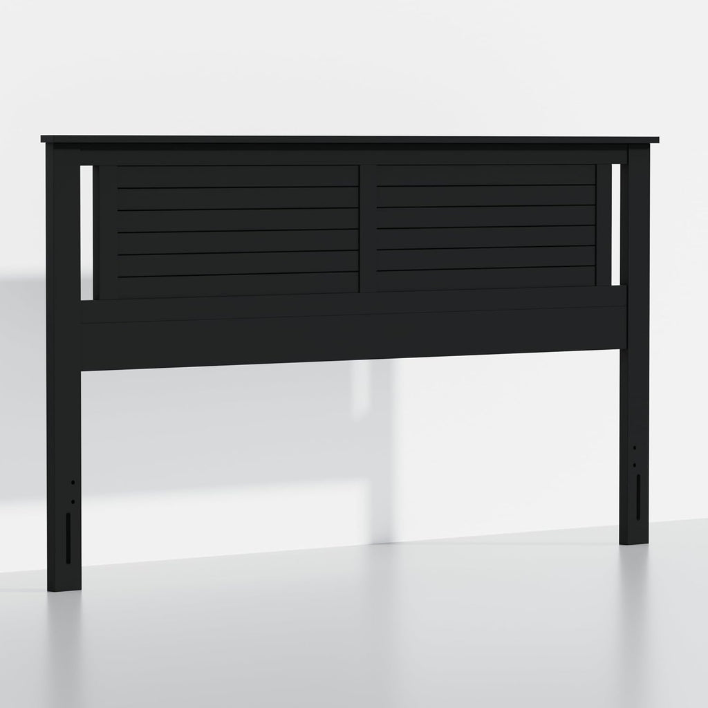 Serene Solid Wood Panel Headboard with Horizontal Scoring, King, Black, Easy Assembly, Quality Materials