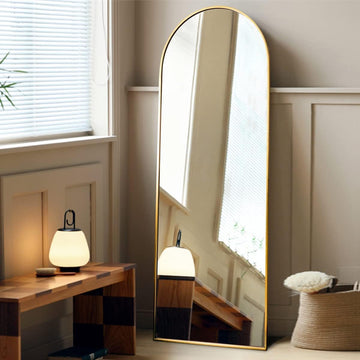 Arched Mirror - Full Length, Standing Or Wall Mounted, 58"18", Aluminum Frame - Gold