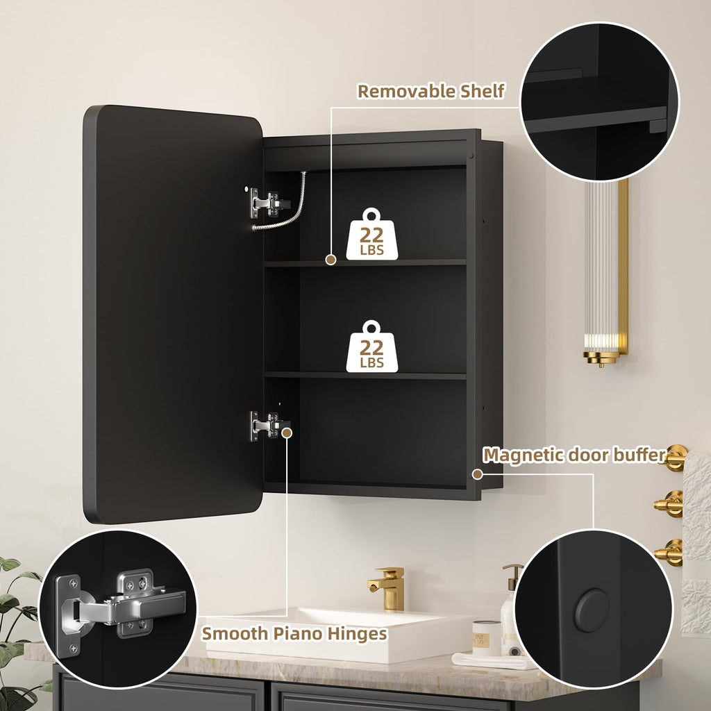 16x24 LED Medicine Cabinet with Mirror, Lighted Mirror Cabinet with Dimmable 3-Color Lights, Anti-Fog with HD