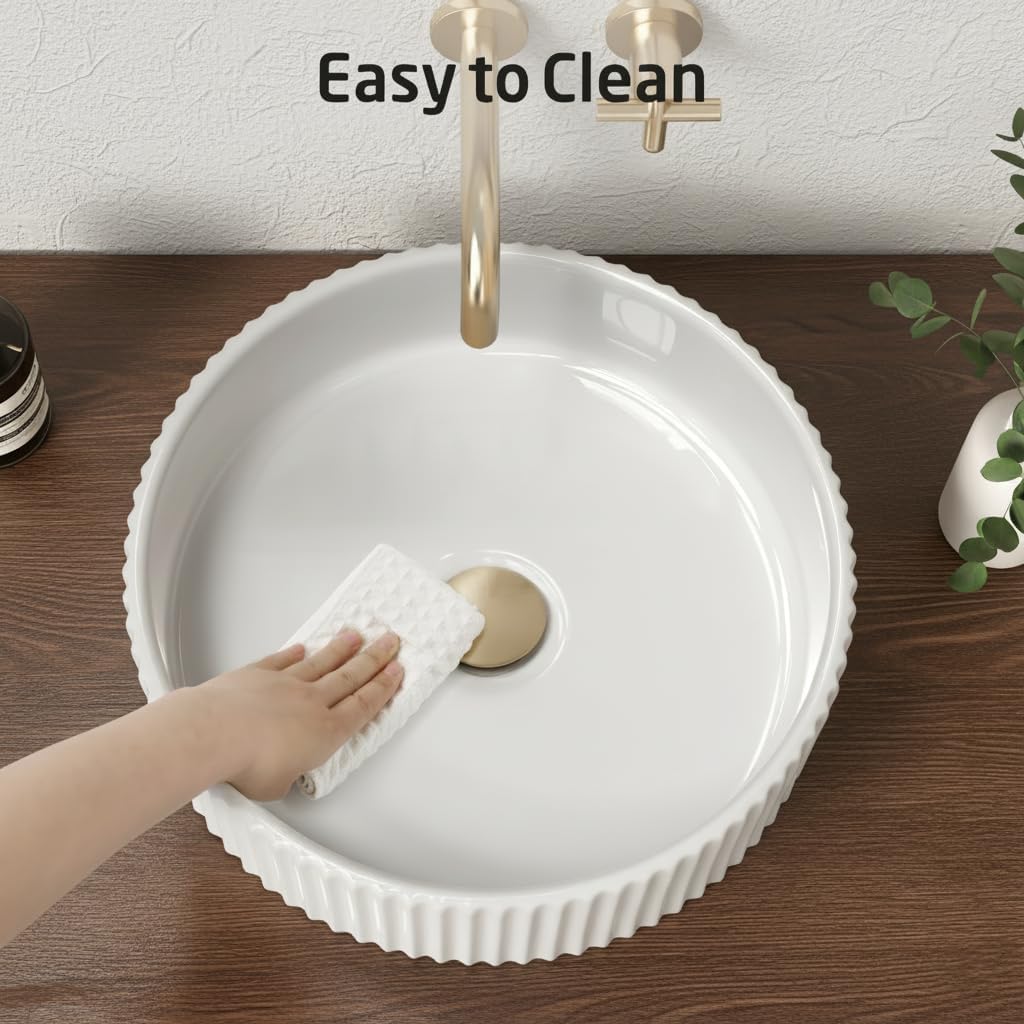 KES Bathroom Vessel Sink, 16 Inch Small Vessel Sink for Bathroom, Round Bowl Sink White Above Counter, RV Sink