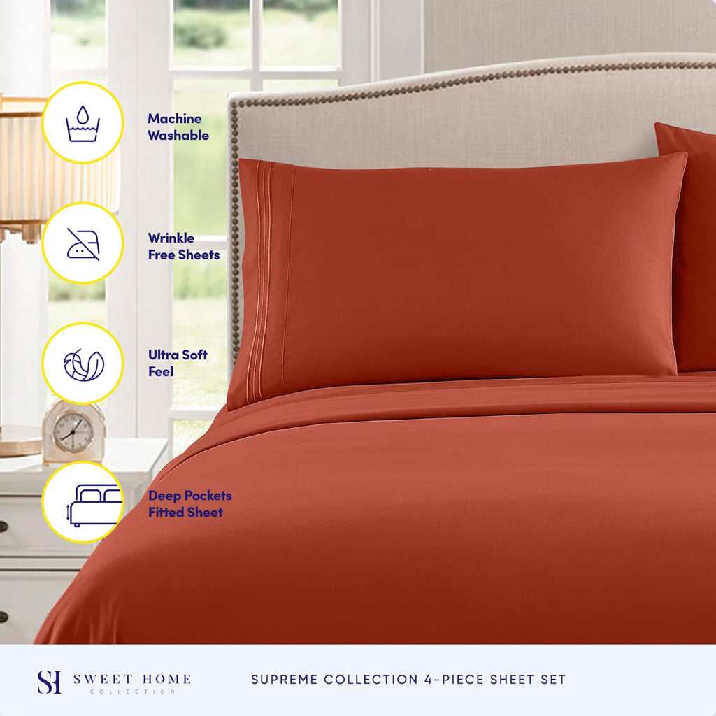 King Size Sheets - Breathable Luxury Bed Sheets with Full Elastic & Secure Corner Straps Built In - 1800 Supreme