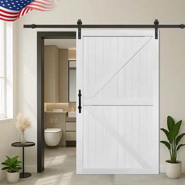 46in x 84in MDF Barn Door with 8FT Sliding Door Hardware Kit, Solid Barn Door Slab Covered with Water-Proof PVC
