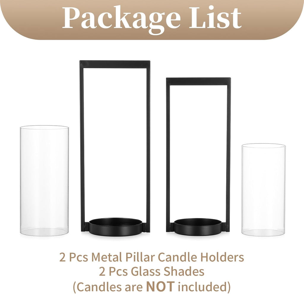 Hurricane Candle Holder for Pillar: Black Modern Candle Holders for Table Centerpiece - Geometric Candle Stand Set of