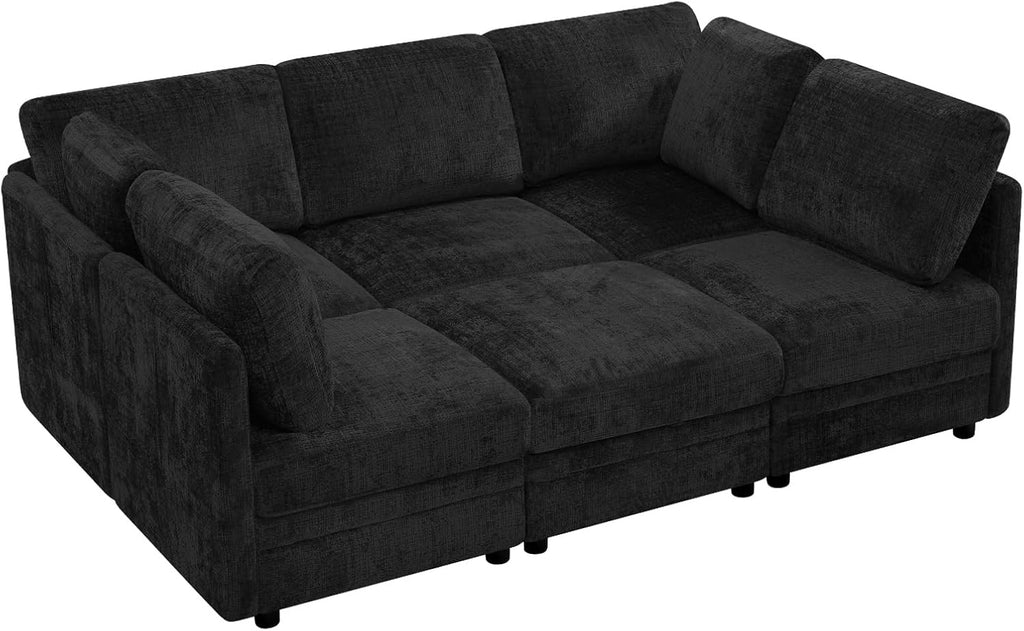 86'' Chenille Modular Couch with Removable Ottoman, 6 Seater Secional Sofa with Adjustable Backrests
