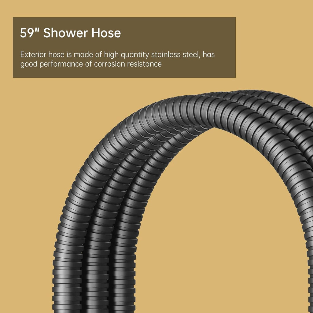 Black Brass 2 In 1 Function Handheld Shower Head Set High Pressure 7 Inch Shower Head High Flow Hand Shower Wand with 59 Inch Hose, Bracket, Matte Black Finish