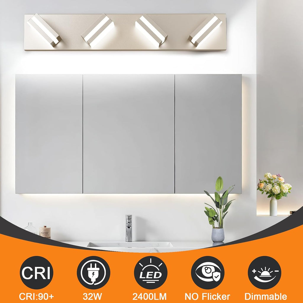 Bathroom Lights Fixtures Over Mirror, 360°Rotate Modern LED Vanity Lights , 32W Dimmable & High CRI Acrylic Wall