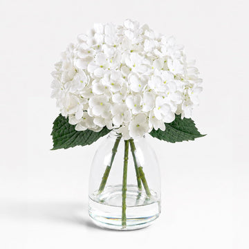 Hydrangea Artificial Flowers in Vase Fake Flowers Decor | White Real Touch Hydrangeas with Faux Water, Realistic Faux