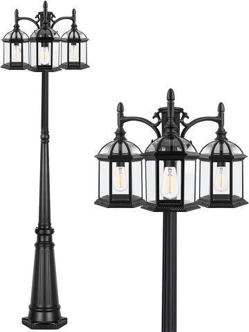 Aluminum Outdoor Lamp Post Birdcage, Hardwired Street Light Post for Outside