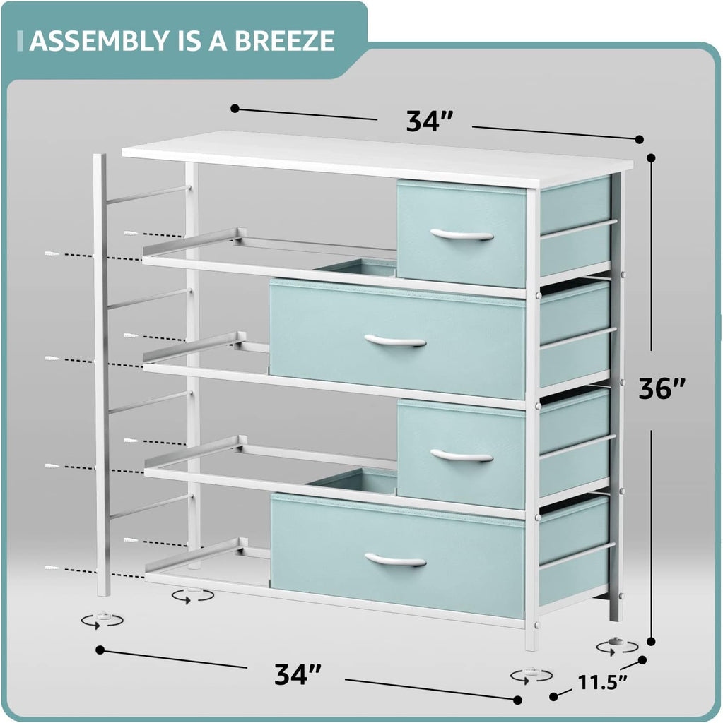 Dresser with 8 Drawers - Furniture Storage Chest for Kid's, Teens, Bedroom, Nursery, Playroom, Clothes, Toys - Steel