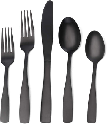 Matte Black Silverware Set, Satin Finish 40-Piece Stainless Steel Flatware set, Tableware Cutlery Set Service for 8