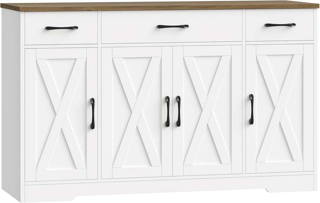 Buffet Cabinet with Drawers, 55" Large Sideboard Buffet Storage Cabinet with Shelves and Doors