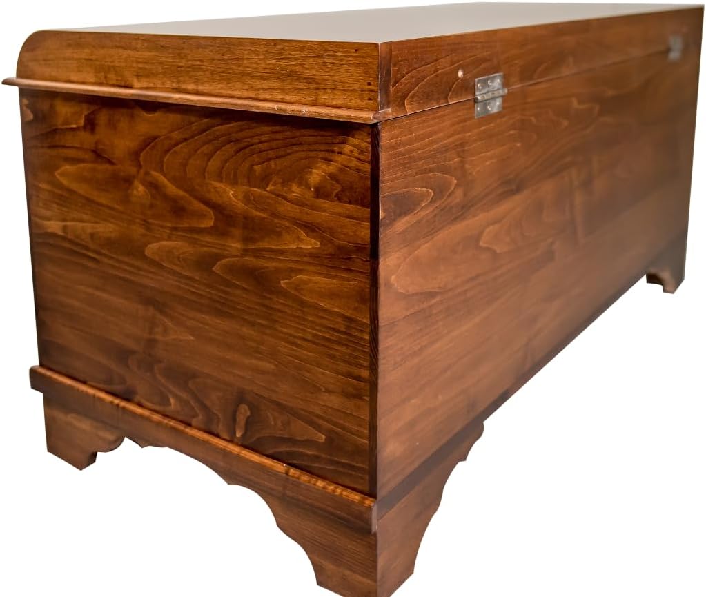 Cedar Hope Chest with Waterfall Top, Amish Made Wooden Storage Trunk Box , Blanket, Clothes, Anti-Slam Hinges and