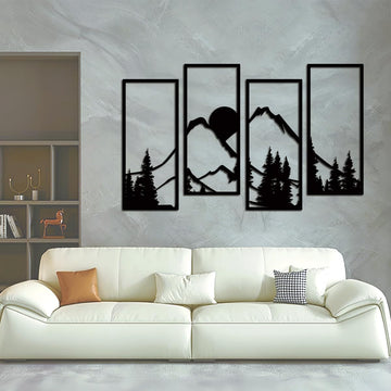 4 Pcs Black Metal Wall Art Sunset Mountain Forest Wall Decor22x9.4In