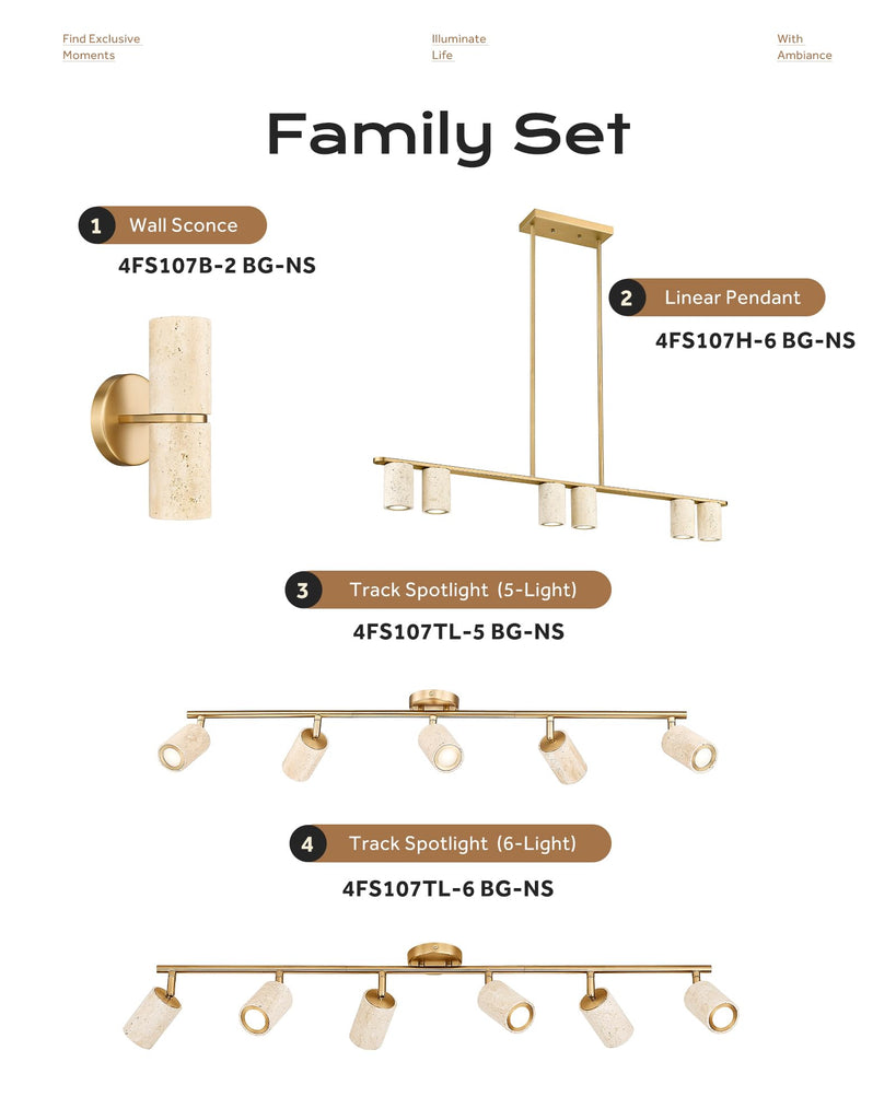 Natural Stone Track Lighting Kit, 3000K LED Track Lights Ceiling Mount, 44.5" Track Lighting Fixtures, Brushed Gold