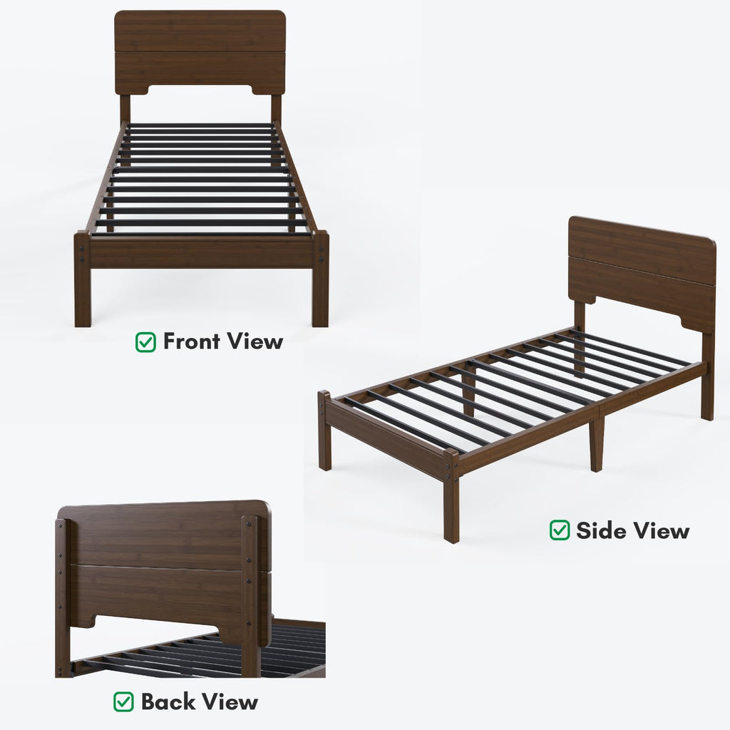 14" Solid Bamboo Wood Twin XL Platform Bed Frame with Headboard