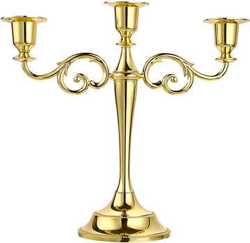 3 Arms Metal Candelabra Candlestick Silver European Elegant Candle Holder Candle StandHome Decoration (Golden Tone)