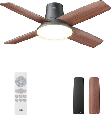 Ceiling Fan, 44 Inch Low Profile Ceiling Fan with Light and Remote, 5CCT LED, 6-Level Dimmable, 6-Speed