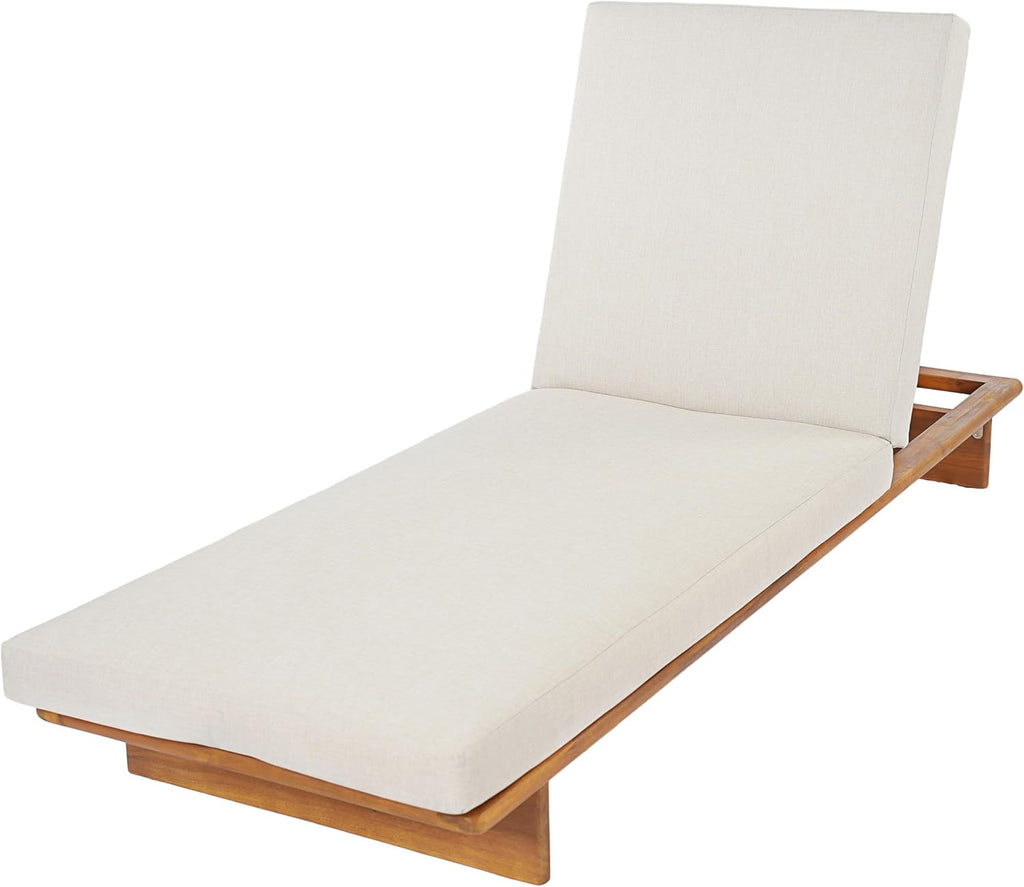 Acacia Wood Chaise Lounge Chair Outdoor with Water Resistant Cushion, 4-Position Adjustable Outdoor Recliner
