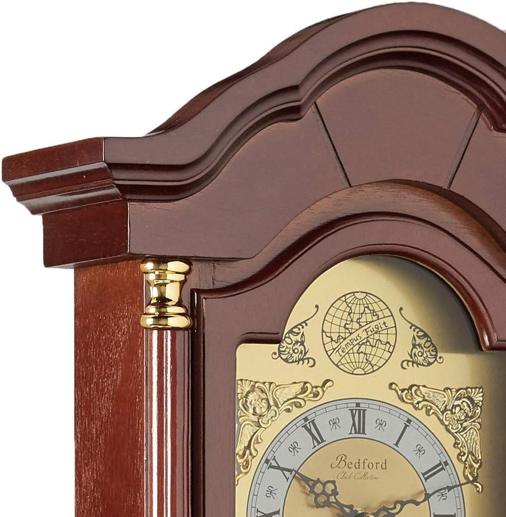 Bedford Clock Collection Antique Cherry Oak Finish Chiming Wall Clock with Roman Numerals, 33.25" L