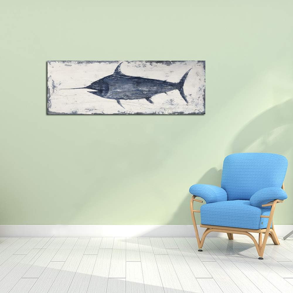 Nautical Canvas Wall Art Animal Pictures Hand Painted Swordfish Paintings Ancient Ocean Seascape Coatal Artwork