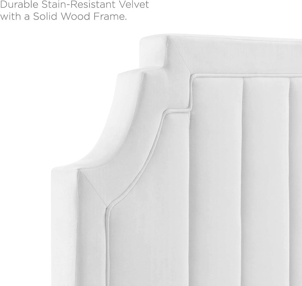 Channel Tufted Performance Velvet Full/Queen Headboard in White