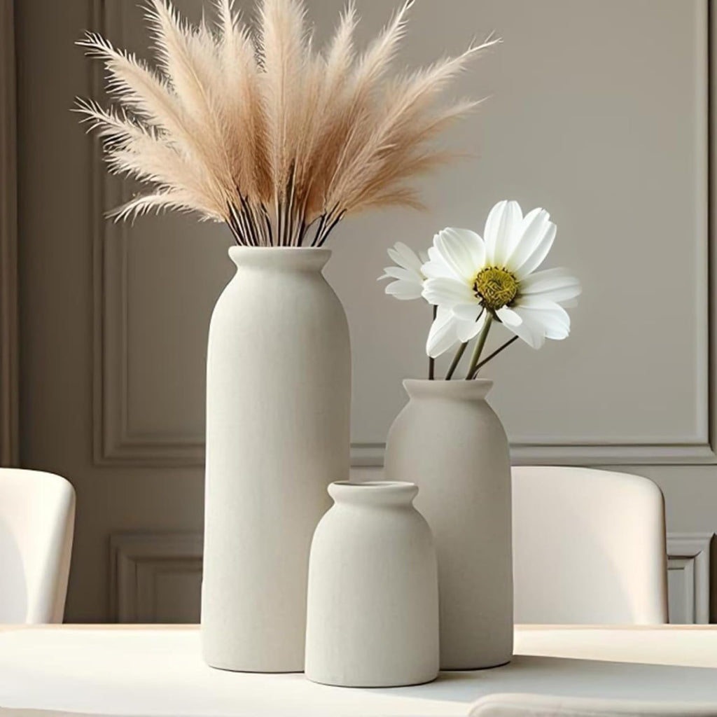 Ceramic Vase Set-3, Small Flower Vases for Decor, Modern Boho Farmhouse Style, Decorative Vases for Pampas Grass &
