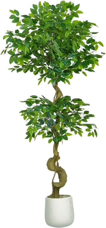 5FT Artificial Ficus Tree,Large Fake Tree with White Planter, Tall Faux Ficus Tree with Lifelike Leaves and Realistic