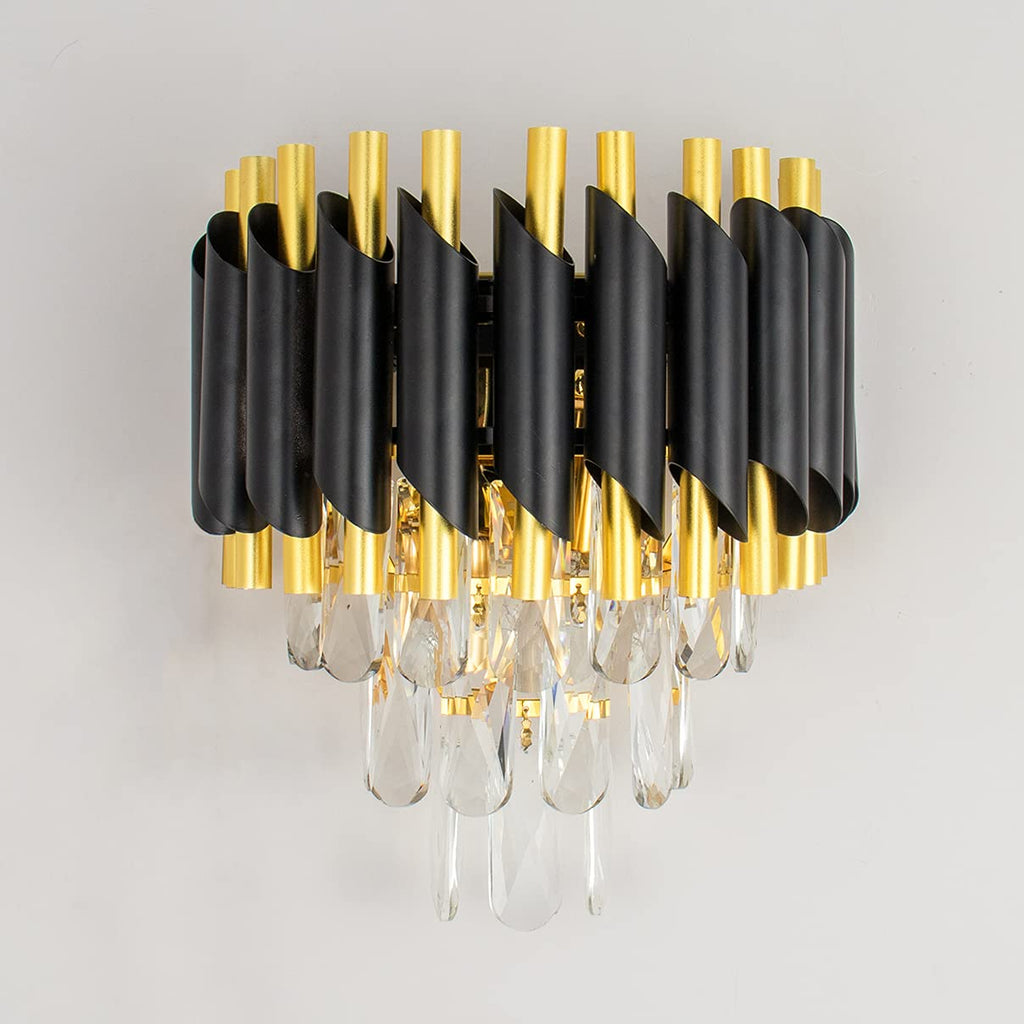 Black and Gold Crystal Wall Sconce, Modern E12 Wall Light
