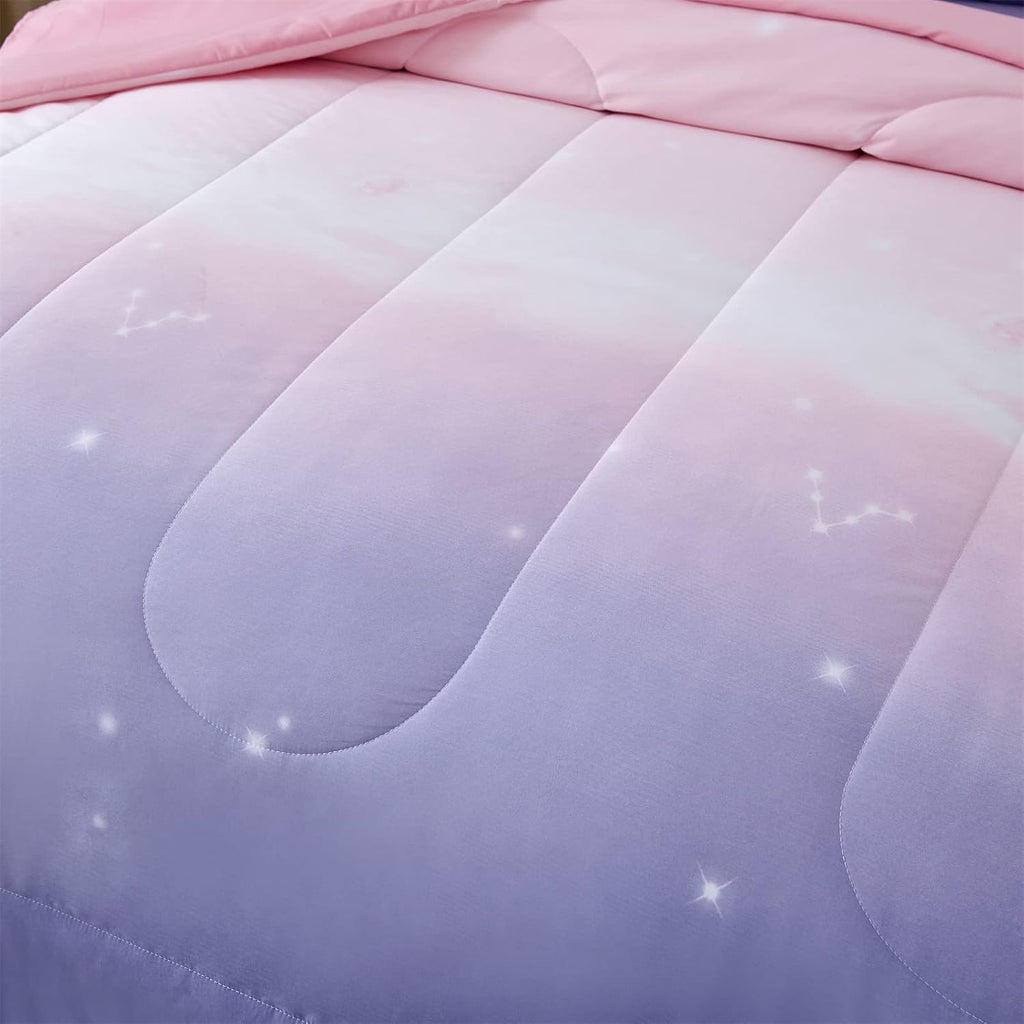 Girls Comforter Set / Colorful Ombre Pink Rainbow Bedding Set Bed in A Bag for Kid Teen Girls 7 PC