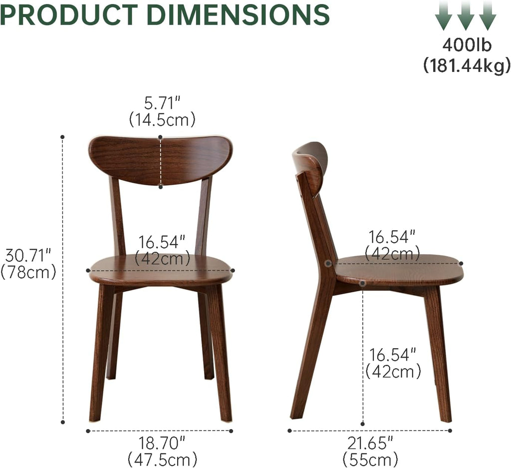 Dining Chairs, Kitchen Chairs, 100% Oak Solid Wood Modern Chair with Curved Backrest Kitchen & Dining Room Chairs