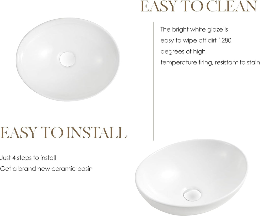 16'' X 13'' Oval Bathroom Vessel Sink,Ceramic Bathroom Sink Bowl