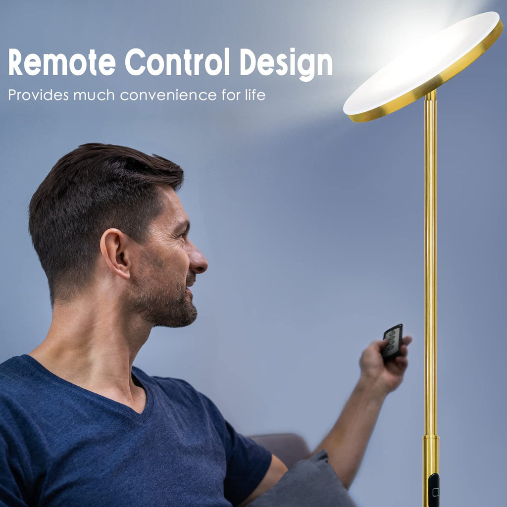 LED Torchiere Floor Lamp with Remote, Stepless Dimmable, Brushed Gold