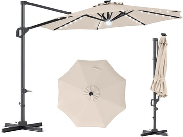 10ft Patio Umbrella with Solar Lights, Offset Cantilever Square Outdoor Umbrella with 35 LED Lights, Aluminum Pole