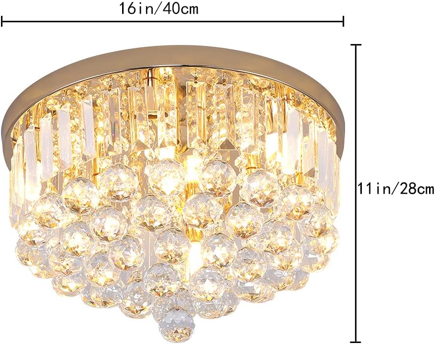 Mini Crystal Chandelier Ceiling Light,Flush Mount Modern Round K9 Crystal Raindrop Ceiling Lighting Fixture for