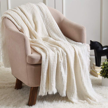 Farmhouse Boho Knitted Throw Blanket, Soft Warm Cozy Light Weight for Spring Summer Fall (50''X60'' Off