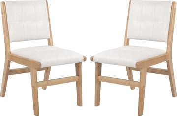 Modern PU Leather Dining Chairs Set of 2, Upholstered Kitchen Chairs with Solid Wood Legs and Comfortable Seat for Dining Room or Bedroom, White