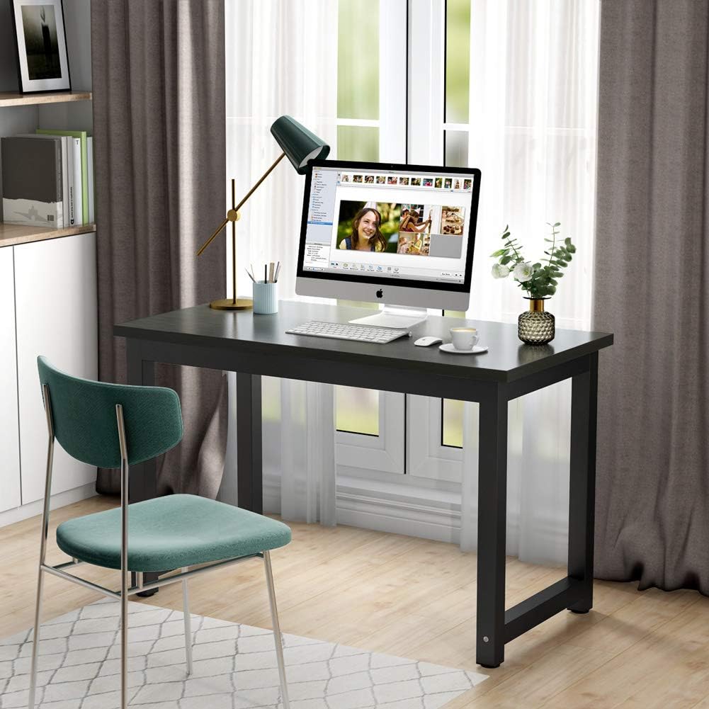 Computer Desk, 47 inch Modern Simple Office Desk Computer Table Study Writing Desk, Black