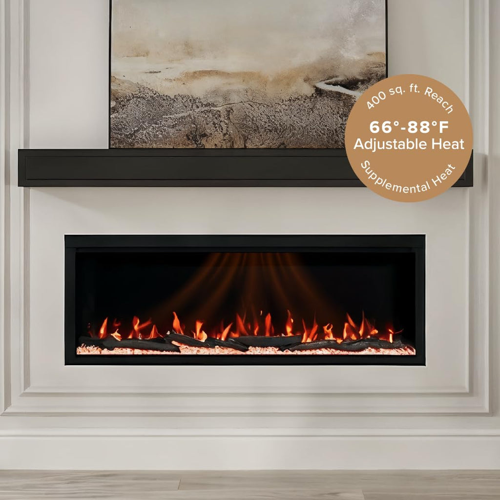Highmark 50 Inch Smart Linear Electric Fireplace - Premium Flame with 10 Colors, Sleek Hidden Vent Design, Install