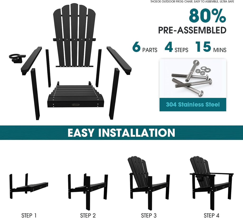 Stackable Adirondack Chair Set of 2, HDPE All-Weather Fire Pit Chair | Durable and Space Saving, Plastic Outdoor