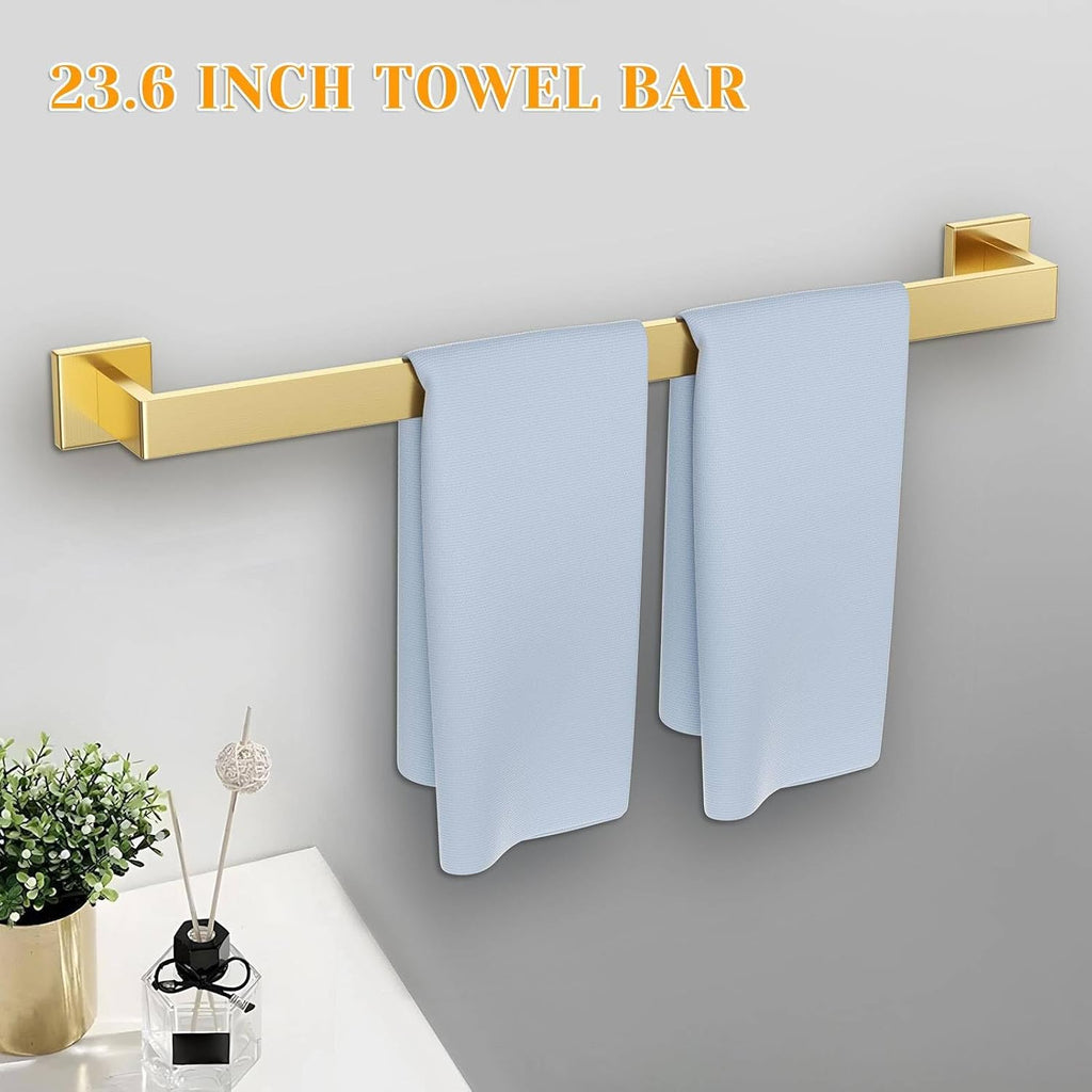 Brushed Gold Towel Bar Set 5 Pieces Bathroom Hardware Accessories Set,Upgraded Toilet Paper Holder with