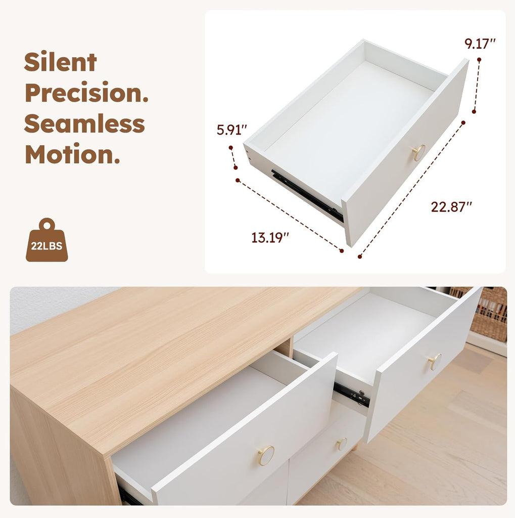 White Dresser , 6 Drawer Dressers with Solid Wood Legs, Baby Dresser for Kids, Storage for Clothes and Baby Essentials