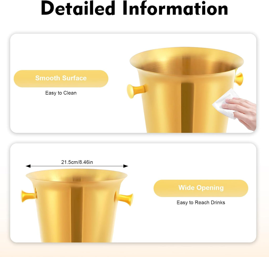 Gold Champagne Ice Bucket with Stand, 1.32 gal 35.8in Tall Stainless Steel Wine Chiller on Stand, 12 Lb Beverage Tub